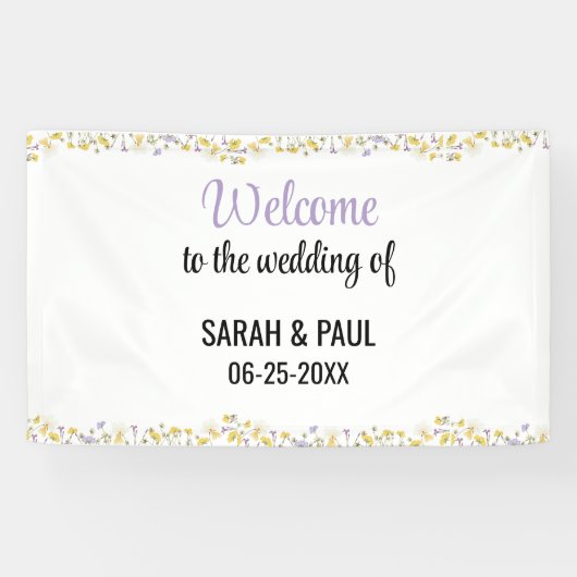 ワイルドフラワーのラベンダーとイエローの結婚式 横断幕 (横)