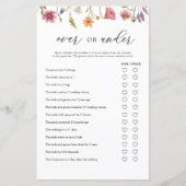 ワイルドフラワーの上または下のブライダルシャワーゲームカード (正面)