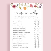 ワイルドフラワーの上または下のブライダルシャワーゲームカード