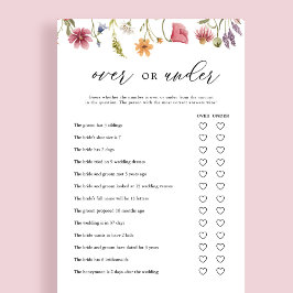 ワイルドフラワーの上または下のブライダルシャワーゲームカード