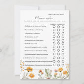ワイルドフラワーの上または下のブライダルシャワーゲームカード 案内状 (正面)