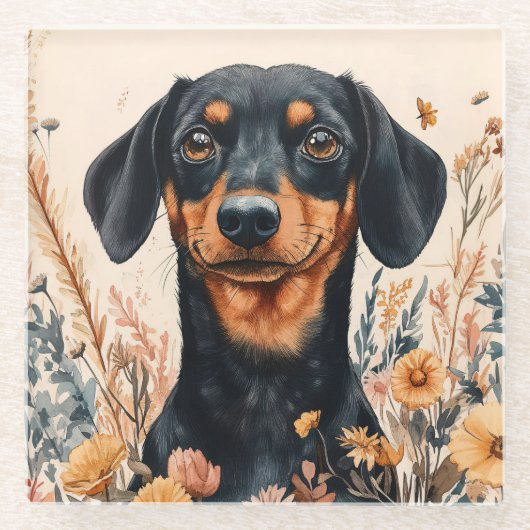 ワイルドフラワーの可愛い絵を描ダシュント ガラスコースター (正面)