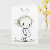 ワイルドフラワーの小さな女の子スケッチありがとう カード (黄色い花)