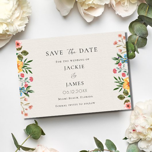 ワイルドフラワーの庭での花の結婚式 セーブザデート