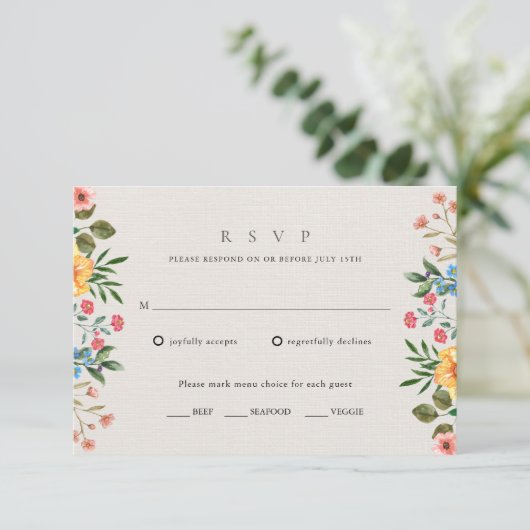 ワイルドフラワーの庭での花の結婚式 出欠カード (スタンド正面)