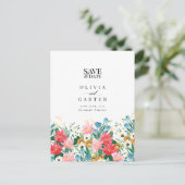 ワイルドフラワーの庭園の結婚式写真の保存日付 ポストカード (スタンド正面)