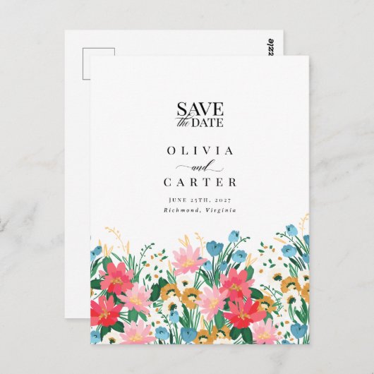 ワイルドフラワーの庭園の結婚式写真の保存日付 ポストカード (正面/裏面)