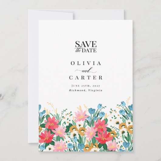 ワイルドフラワーの庭園の結婚式写真の保存日付 招待状 (正面)