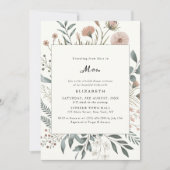 ワイルドフラワーの恋しく思水色ミセス・ブライダルシャワー 招待状 (正面)