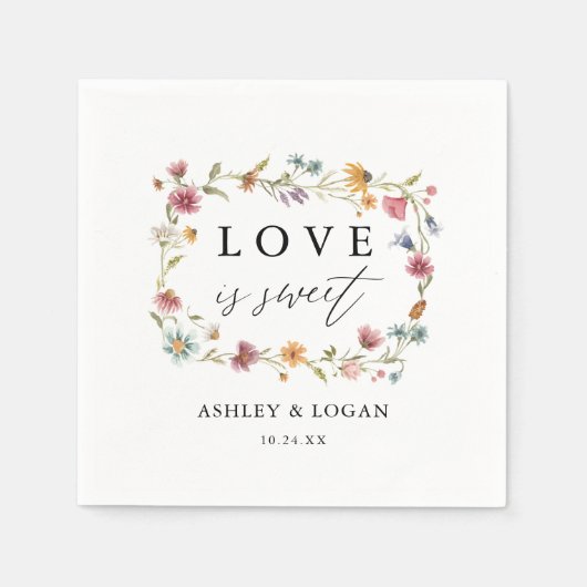 ワイルドフラワーの愛は甘結婚いナプキン スタンダードカクテルナプキン (正面)