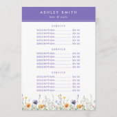 ワイルドフラワーの料金 メニュー (裏面)