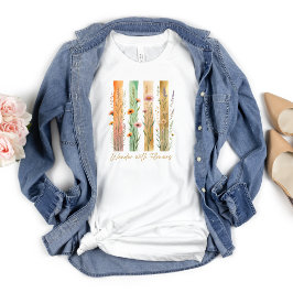 ワイルドフラワーの旅は花と共に ゴールド グリーン Tシャツ