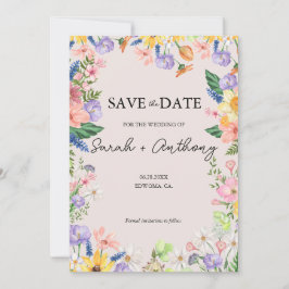 ワイルドフラワーの春写真Save the Date Card 招待状