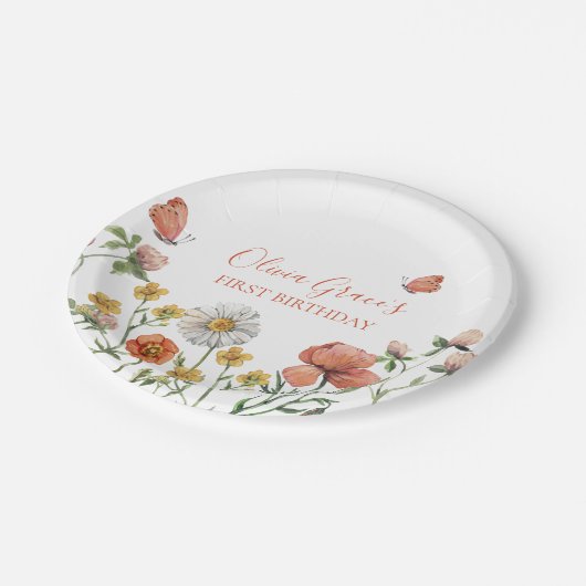 ワイルドフラワーの最初の誕生日パーティー ペーパープレート (アングル)