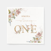 ワイルドフラワーの最初の誕生日ワイルドワン赤面ピンク スタンダードカクテルナプキン (正面)