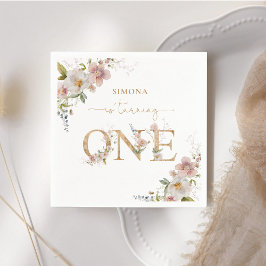 ワイルドフラワーの最初の誕生日ワイルドワン赤面ピンク スタンダードカクテルナプキン