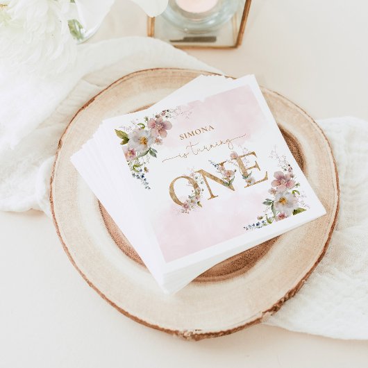 ワイルドフラワーの最初の誕生日ワイルドワン赤面ピンク スタンダードカクテルナプキン