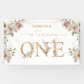 ワイルドフラワーの最初の誕生日ワイルドワン赤面ピンク 横断幕 (横)