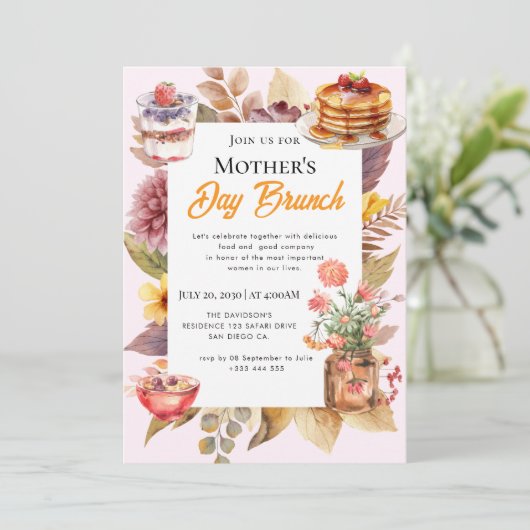 ワイルドフラワーの母の日のブランチ招待状 招待状 (スタンド正面)