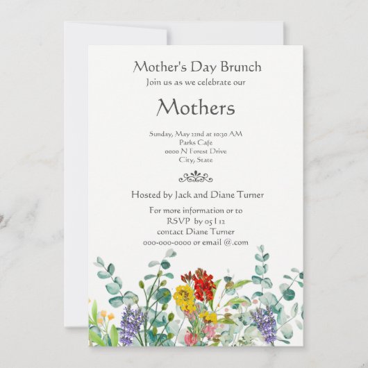 ワイルドフラワーの母の日の朝食 休日の招待状 招待状 (正面)