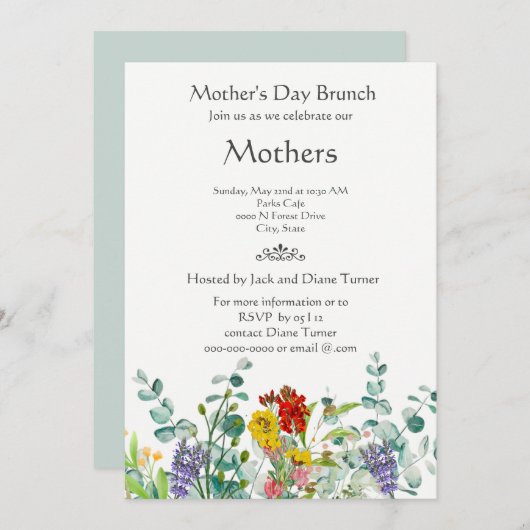 ワイルドフラワーの母の日の朝食 休日の招待状 招待状 (正面/裏面)