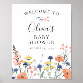 ワイルドフラワーの水の色のフローラの赤ちゃんシャワーへようこそ ポスター (正面)