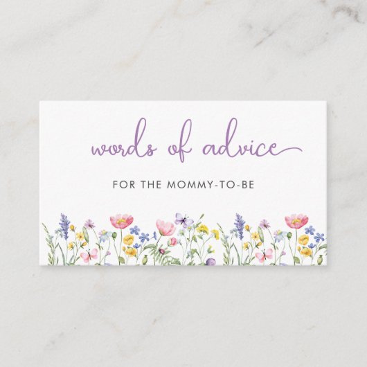 ワイルドフラワーの水の色の単語アドバイスベビーシャワー エンクロージャーカード (正面)