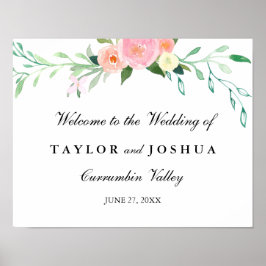 ワイルドフラワーの水の色の結婚歓迎のサイン ポスター