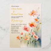 ワイルドフラワーの水実在色のホイルウェディング招待 箔シーズンカード (正面)