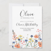 ワイルドフラワーの水彩フローラ誕生日 招待状 (正面)