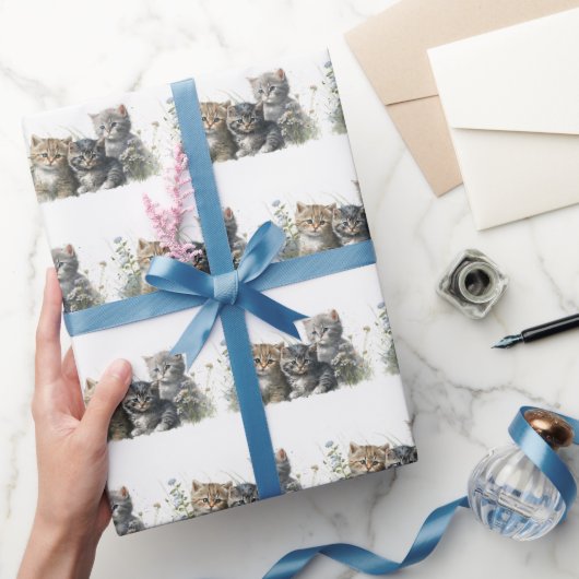 ワイルドフラワーの水彩子猫 ラッピングペーパー (ギフト)