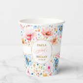 ワイルドフラワーの水彩画を使ったエレガントでボヘミアンスタイルのウェディング 紙コップ (裏面)