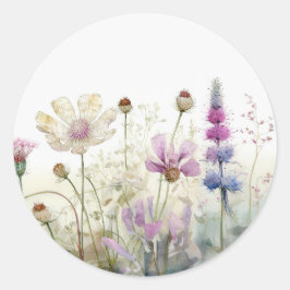 ワイルドフラワーの水彩畑 ラウンドシール