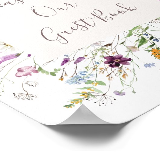 ワイルドフラワーの水彩私たちのゲストに署名 ポスター (角)