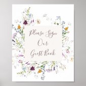 ワイルドフラワーの水彩私たちのゲストに署名 ポスター (正面)