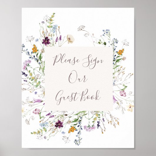 ワイルドフラワーの水彩私たちのゲストに署名 ポスター (正面)