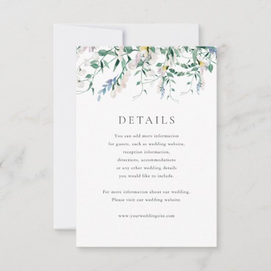 ワイルドフラワーの水結婚色の詳細カード 招待状 (正面)