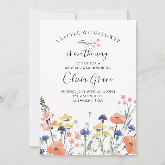 ワイルドフラワーの水色のフローラの赤ちゃんシャワーの招待 招待状 (正面)
