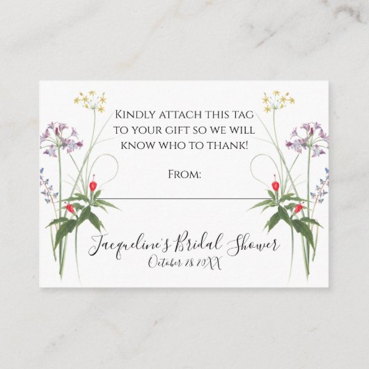 ワイルドフラワーの水色のフローラビーディスプレイシャワー エンクロージャーカード (裏面)