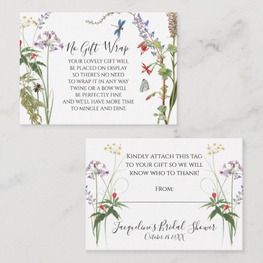 ワイルドフラワーの水色のフローラビーディスプレイシャワー エンクロージャーカード (正面/裏面)