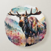 ワイルドフラワーの水色のムース ラウンドクッション (裏面)