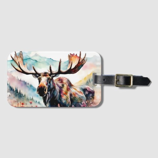 ワイルドフラワーの水色のムース ラゲッジタグ (正面横)