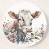 ワイルドフラワーの水色の牛 コースター (正面)
