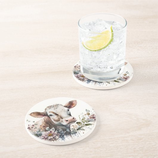 ワイルドフラワーの水色の牛 コースター (側面)