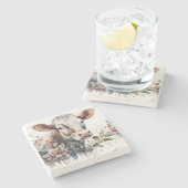 ワイルドフラワーの水色の牛 ストーンコースター (横)