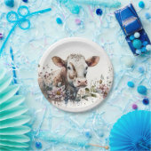 ワイルドフラワーの水色の牛 ペーパープレート (パーティー)