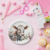 ワイルドフラワーの水色の牛 ペーパープレート (パーティー)