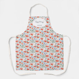 ワイルドフラワーの水色の甘い赤と青 エプロン