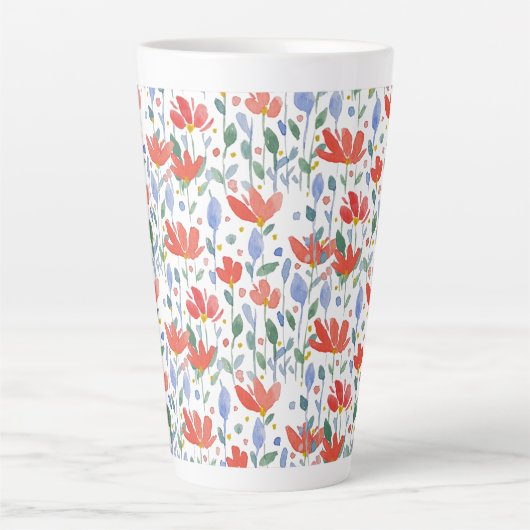 ワイルドフラワーの水色の甘い赤と青 カフェラテマグ (正面)