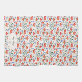 ワイルドフラワーの水色の甘い赤と青 キッチンタオル